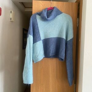 Target Blue Cowl Neck Sweater with Colorblock Design
